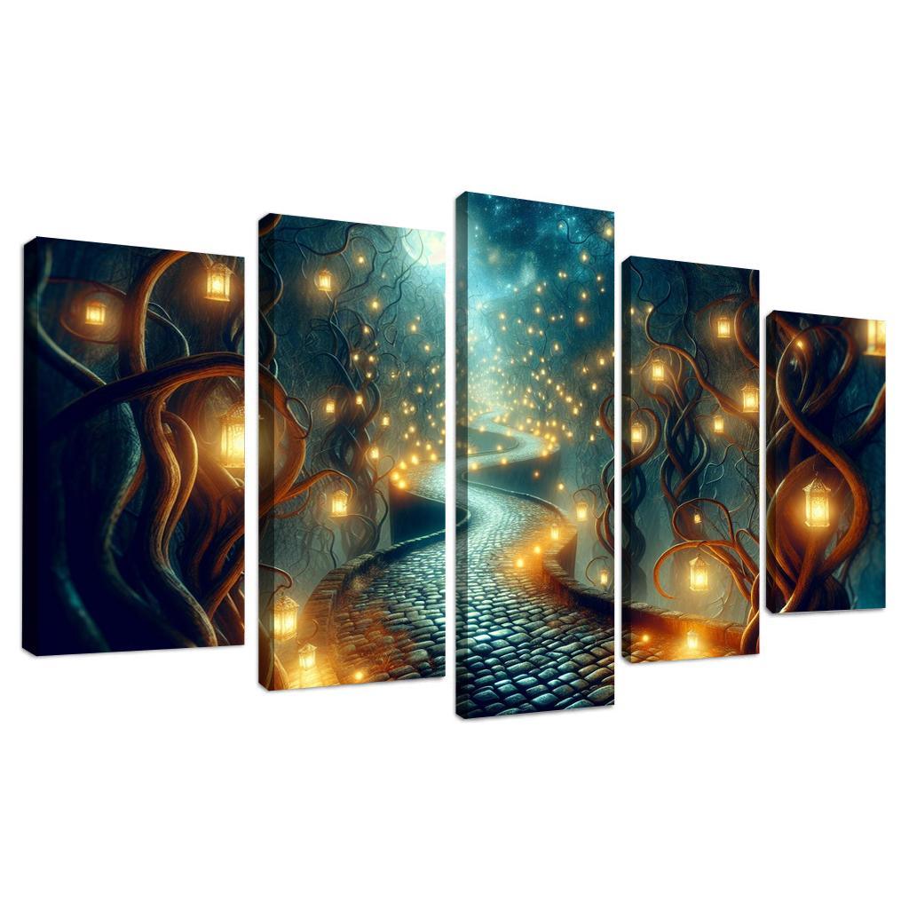 Moonlit Pathway The Journey of Shadows 5 Piece HD Canvas Wall Art-Original Frame