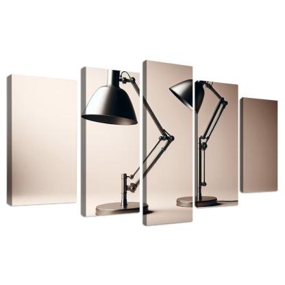 Contemporary Floor Lamp with Adjustable Shade 5 Piece HD Canvas Wall Art-Original Frame