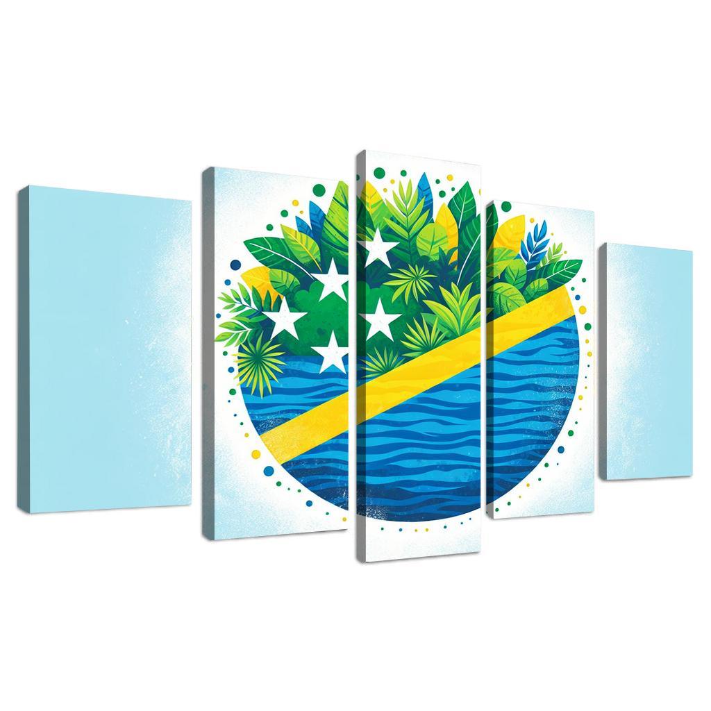 Nature's Guardians The Flag of the Solomon Islands 5 Piece HD Canvas Wall Art-Original Frame