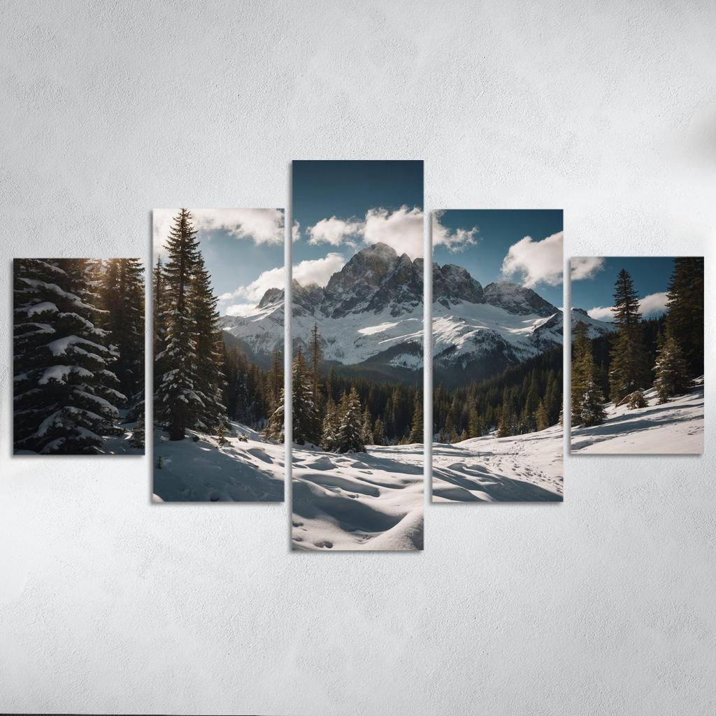 The Serene Peaks Of Snowy Mountain Range Multi-panel Paintings