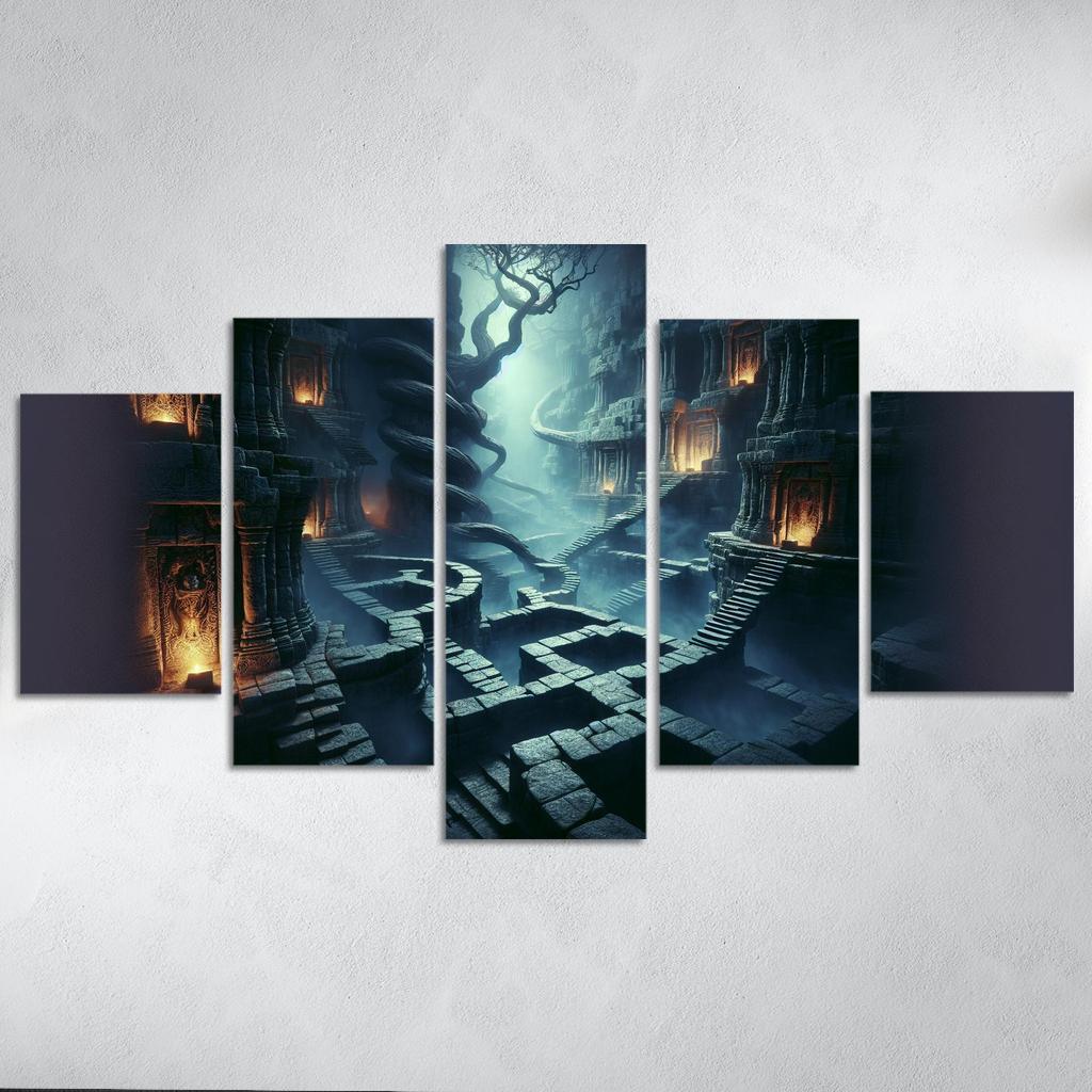 Eclipsed Labyrinth The Maze of Shadows 5 Piece HD Canvas Wall Art-Original Frame