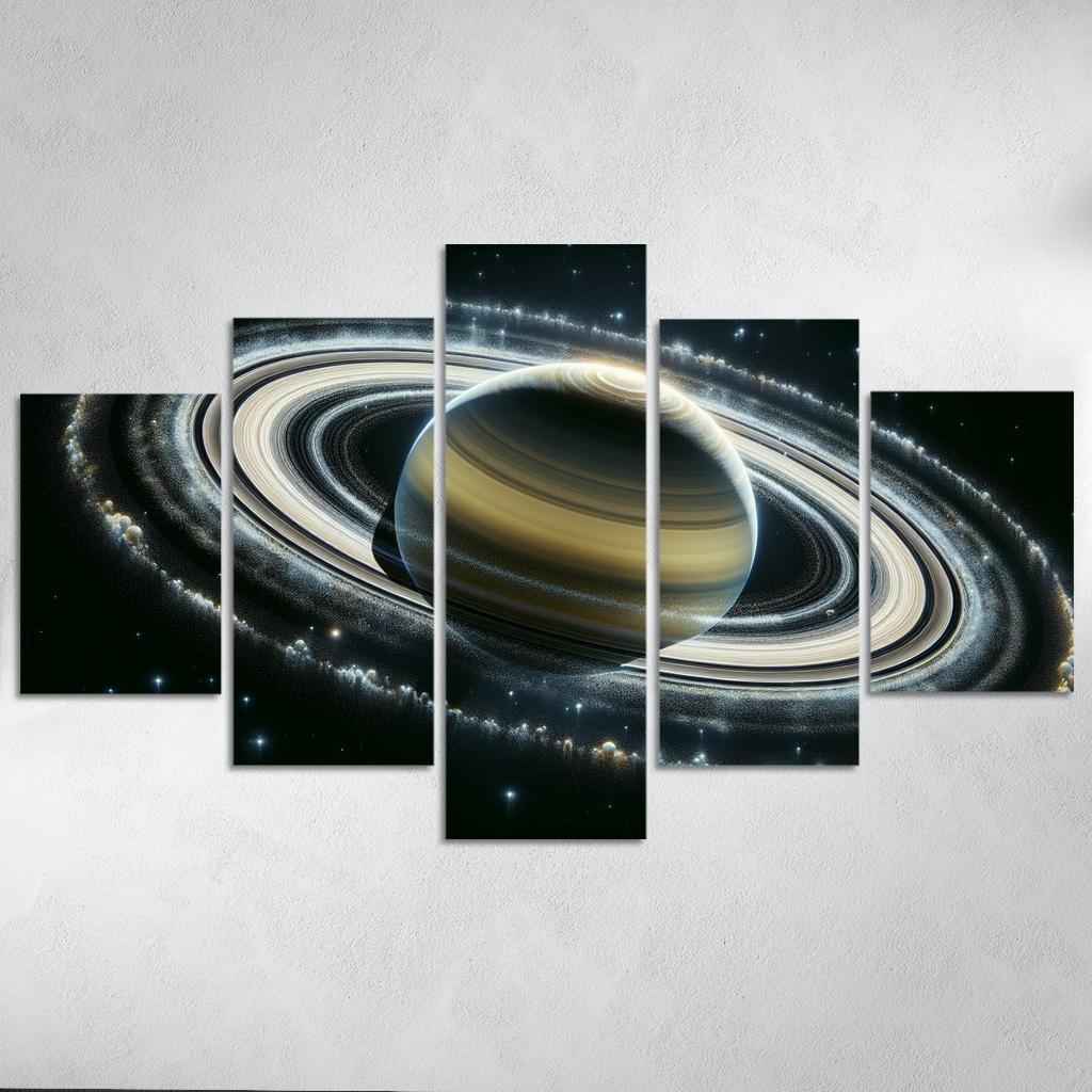 The Secrets of Saturn's Faint Rings 5 Piece HD Canvas Wall Art-Original Frame