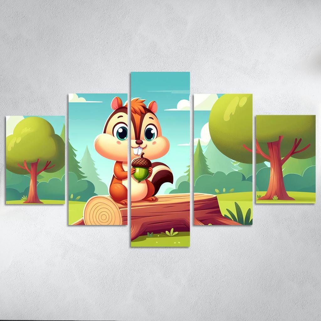 Cheeky Chipmunk 5 Piece HD Canvas Wall Art-Original Frame