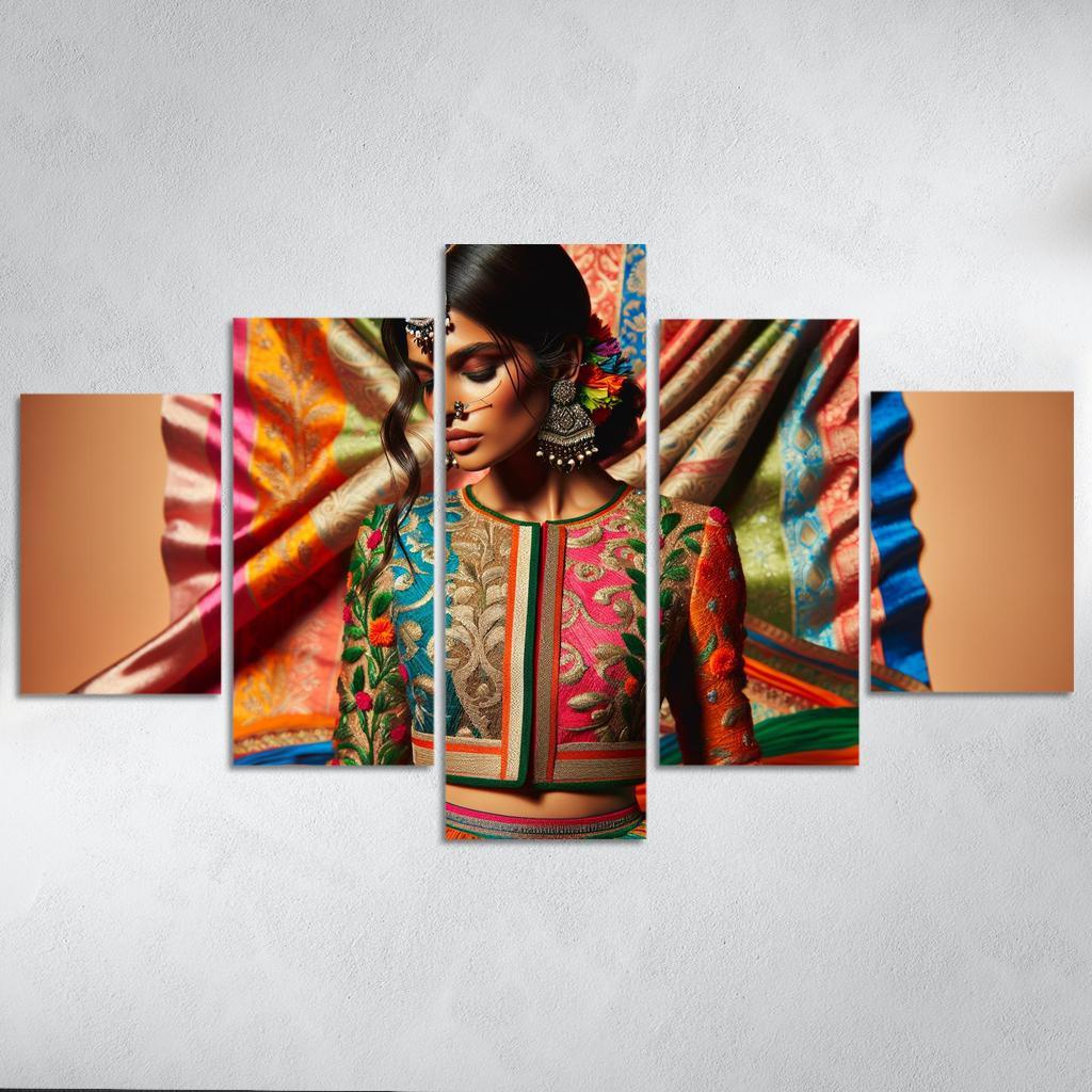 Ethnic Fusion Blending Cultures in Fashion 5 Piece HD Canvas Wall Art-Original Frame