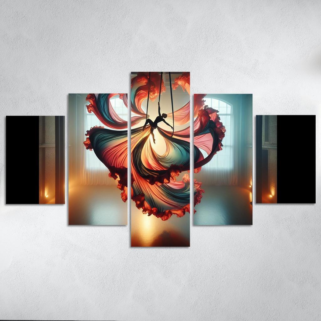 Aerial Silks Dance in the Air 5 Piece HD Canvas Wall Art-Original Frame