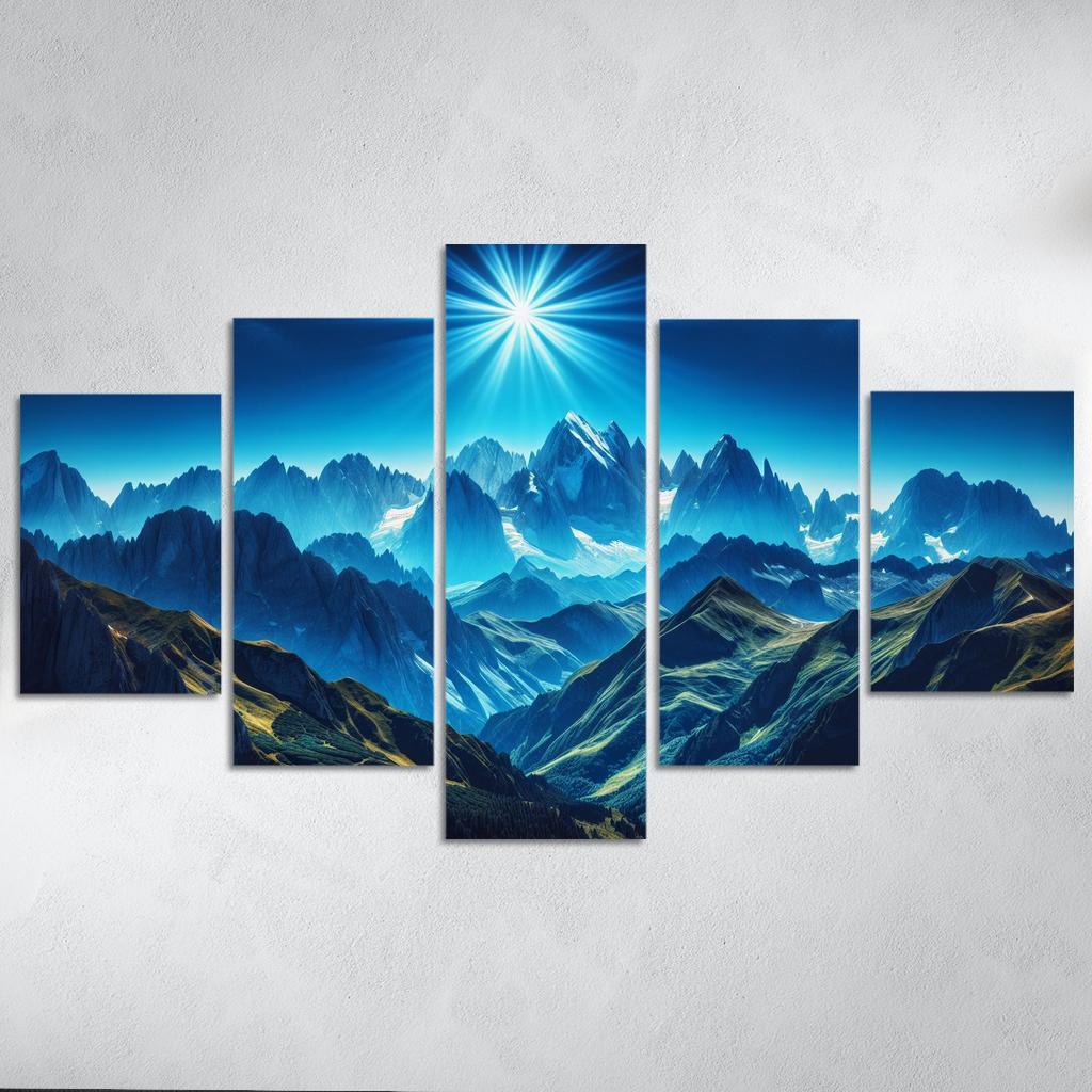 The Majestic Peaks Of Azure Mountain Range Custom Paintings Frame
