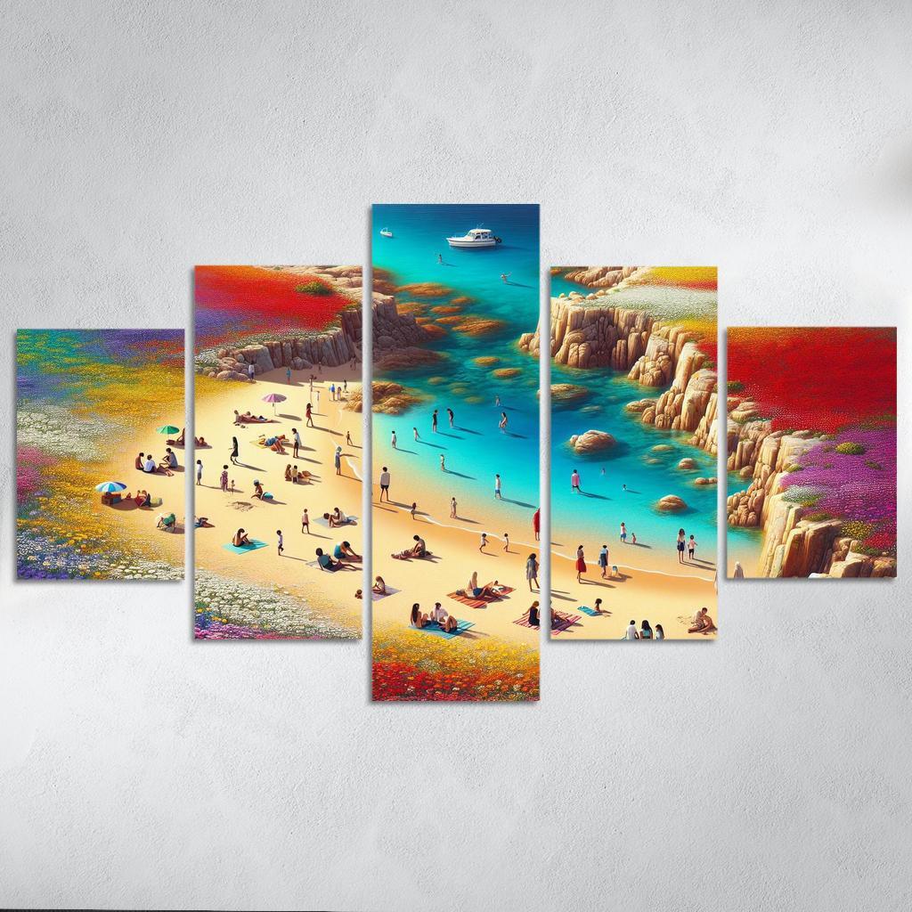 Coastal Wildflower Beach Modern Paintings Frame