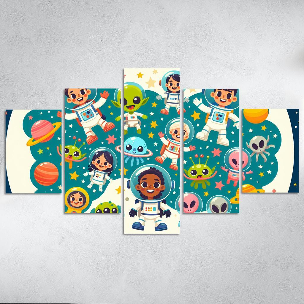 Galactic Adventure 5 Piece HD Canvas Wall Art-Original Frame