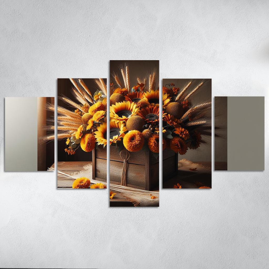 Rustic Charm A Harvest-Themed Centerpiece 5 Piece HD Canvas Wall Art-Original Frame