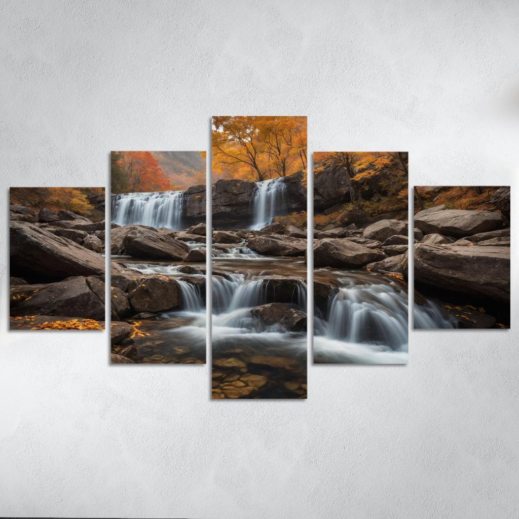 The Golden Cascade Of Autumn Waterfall Multi-panel Paintings