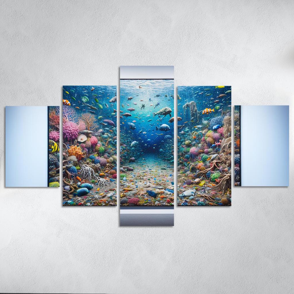 Beneath the Surface Ocean Conservation Awareness 5 Piece HD Canvas Wall Art-Original Frame