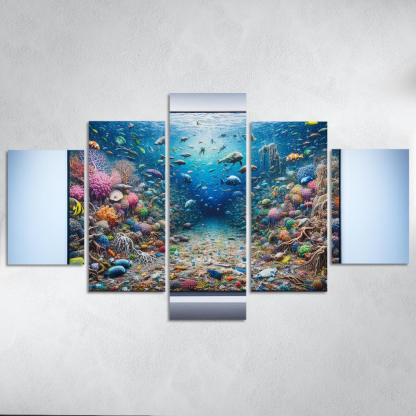 Beneath the Surface Ocean Conservation Awareness 5 Piece HD Canvas Wall Art-Original Frame