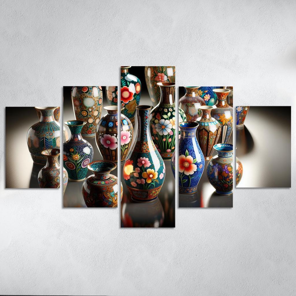 Ceramic Hand-Painted Vases 5 Piece HD Canvas Wall Art-Original Frame
