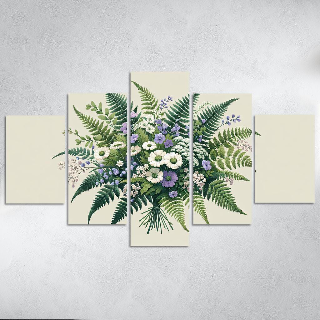 Enchanted Forest Blooms A Woodland Bouquet 5 Piece HD Canvas Wall Art-Original Frame