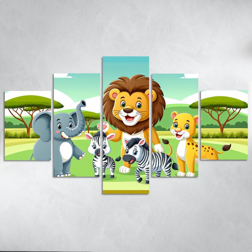 Adventure with Adventurous Animals 5 Piece HD Canvas Wall Art-Original Frame