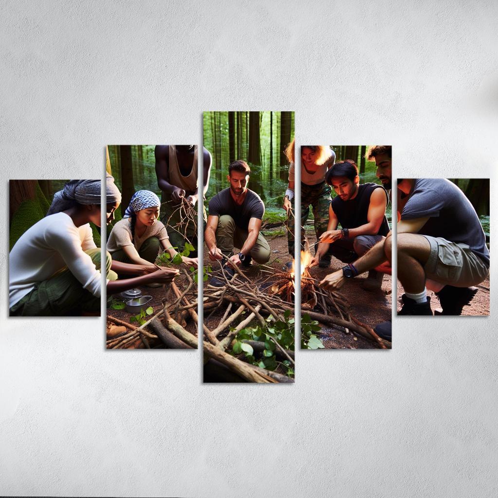 Wilderness Survival Learn the Art of Survival Skills 5 Piece HD Canvas Wall Art-Original Frame