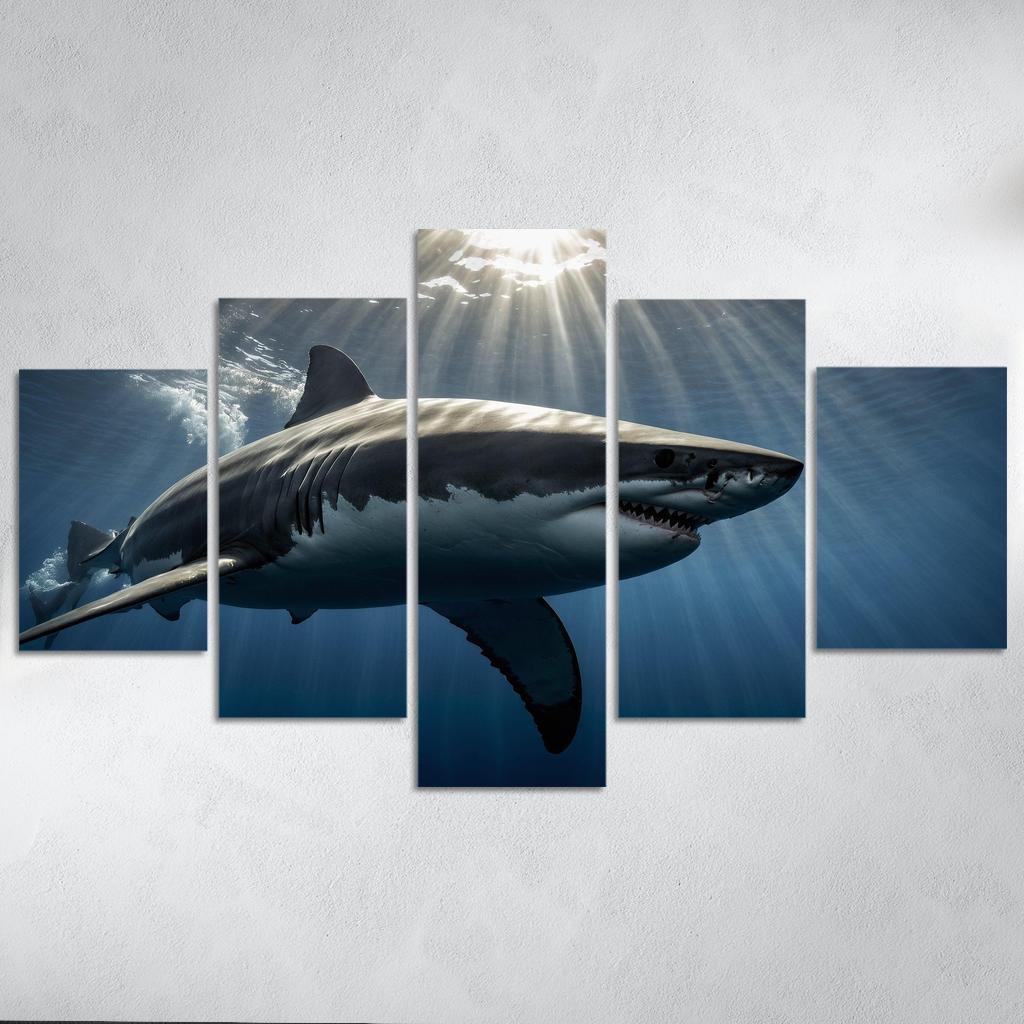 The Fearsome Great White Shark Of The Ocean Canvas Paintings Frame