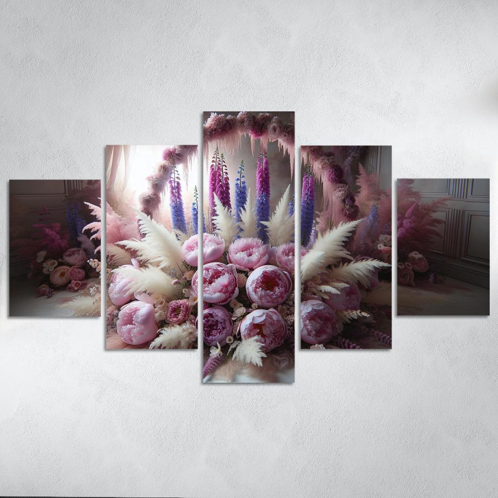Ethereal Garden A Fairy Tale Floral Display 5 Piece HD Canvas Wall Art-Original Frame