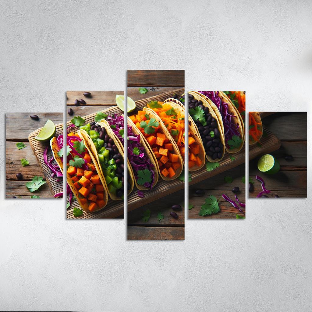 Savory Sweet Potato and Black Bean Tacos 5 Piece HD Canvas Wall Art-Original Frame