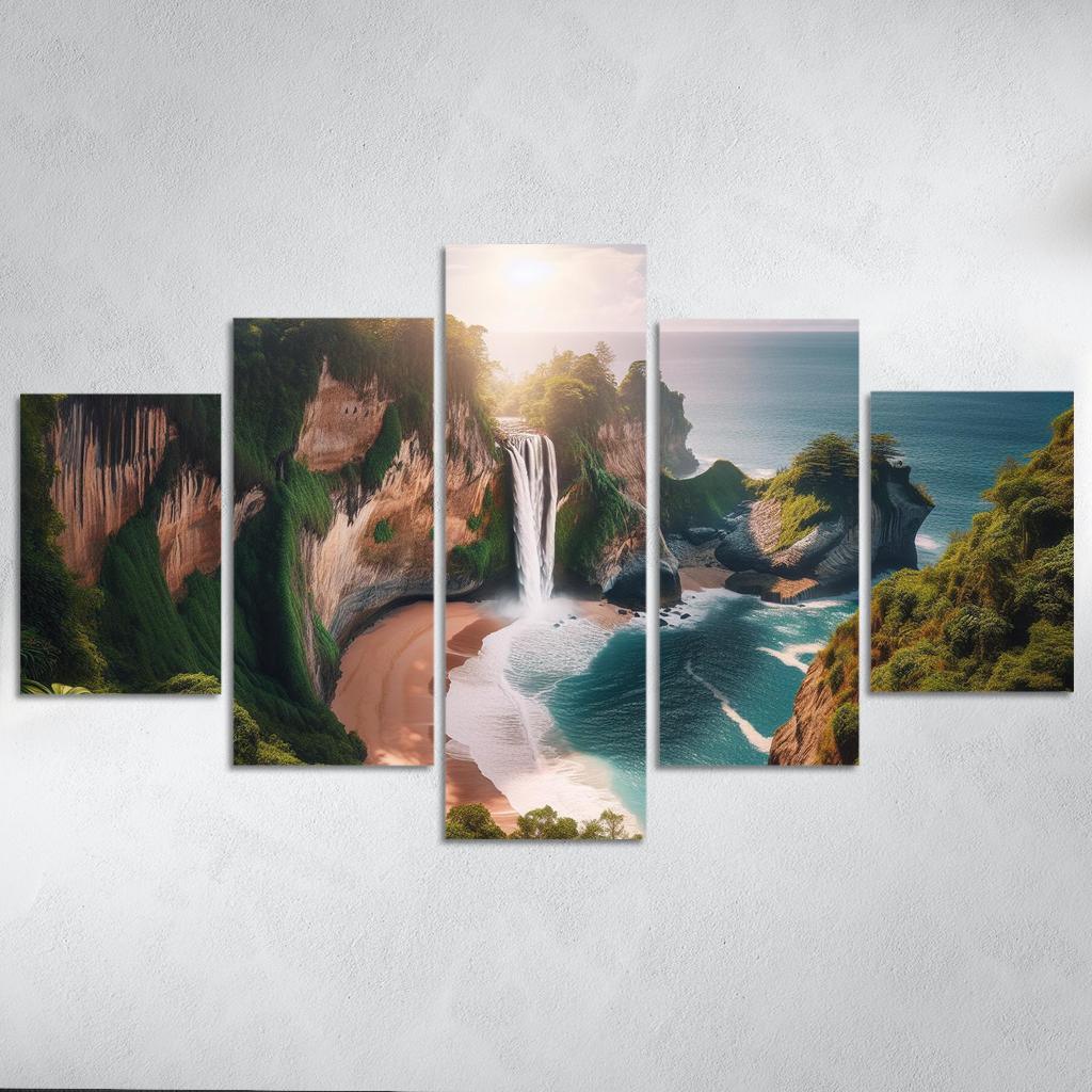 Cascading Waterfalls Beach Modern Paintings Frame