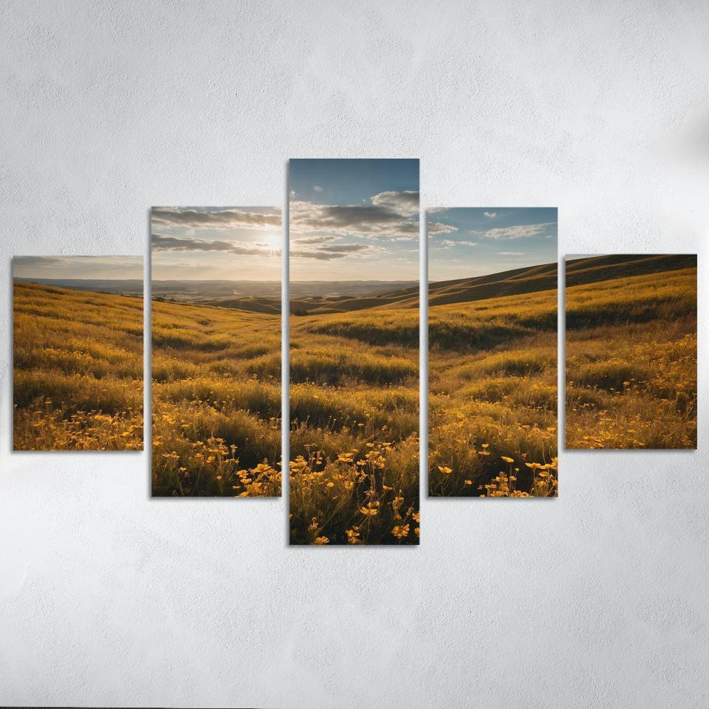The Elysian Fields Of Golden Wildflowers Multi-panel Paintings