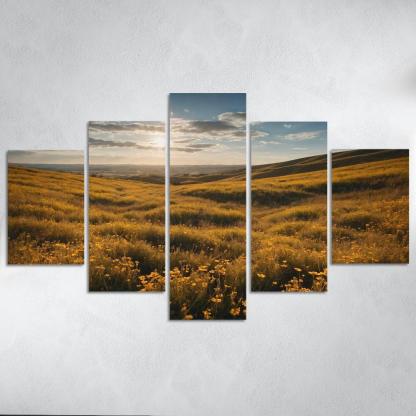 The Elysian Fields Of Golden Wildflowers Multi-panel Paintings