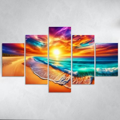 Golden Horizon Beach Modern Paintings Frame