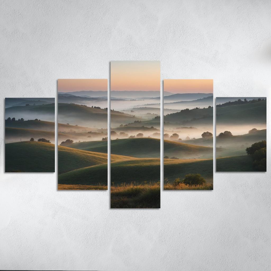 The Celestial Dawn Over Misty Hills Modern Paintings Frame