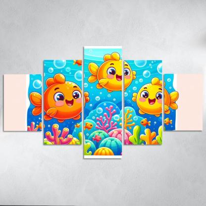 Giggles With Goldfish - Underwater Fun Framed Paintings