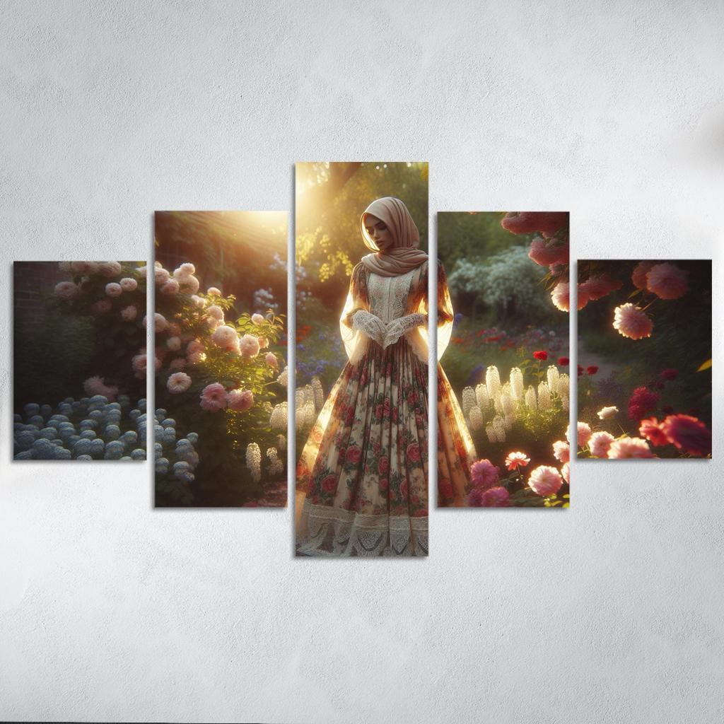 Vintage Floral Nostalgic Prints and Patterns 5 Piece HD Canvas Wall Art-Original Frame