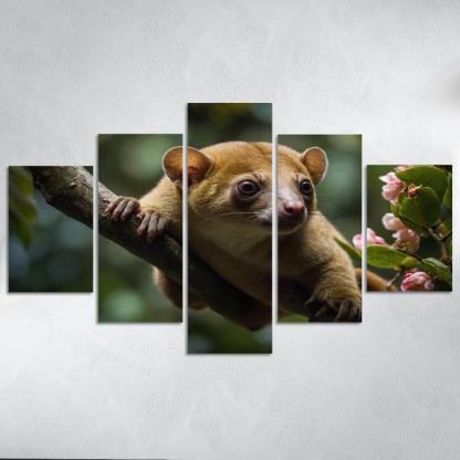 The Exotic Kinkajou In The Rainforest Canopy Framed Paintings