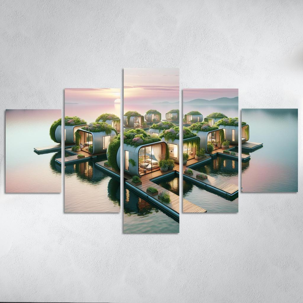 Floating Community Pods 5 Piece HD Canvas Wall Art-Original Frame