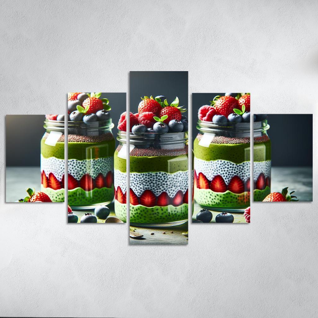 Matcha Chia Seed Pudding 5 Piece HD Canvas Wall Art-Original Frame