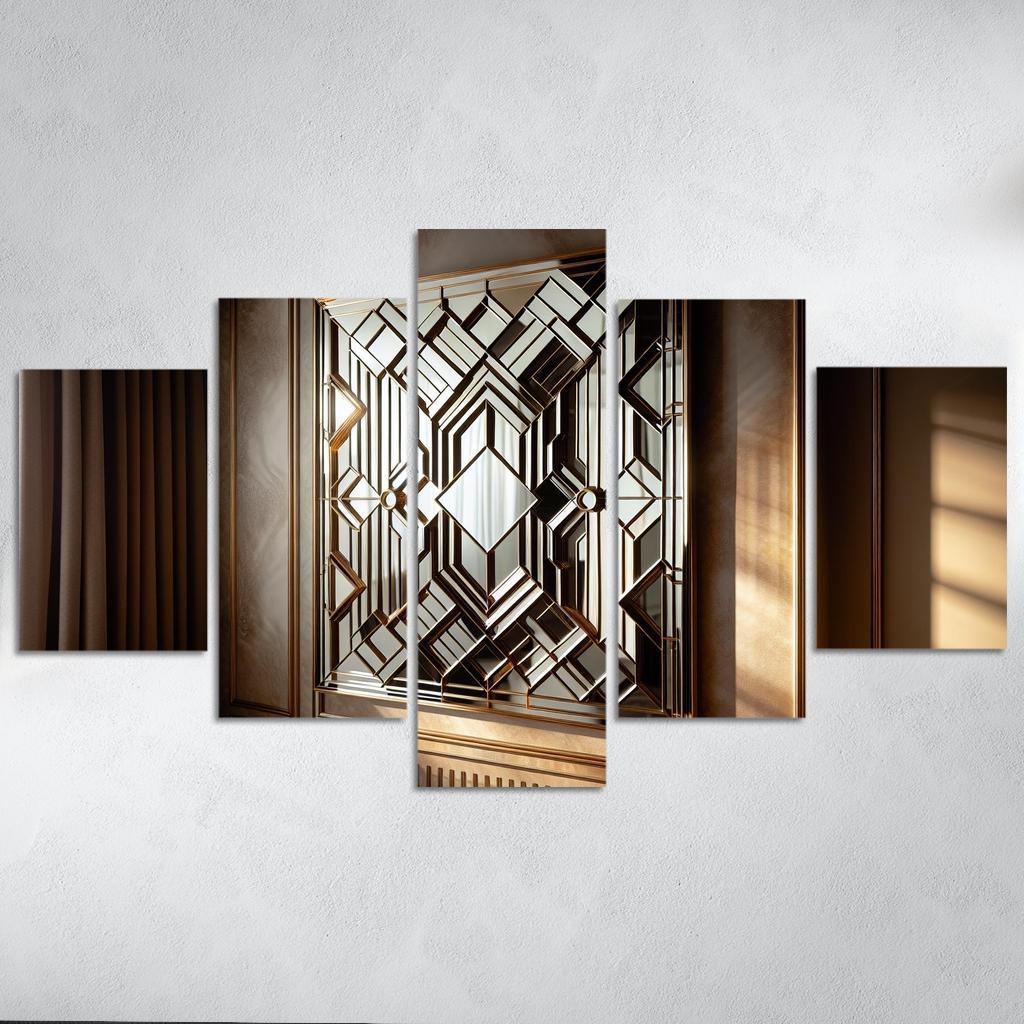 Art Deco Mirror with Geometric Design 5 Piece HD Canvas Wall Art-Original Frame
