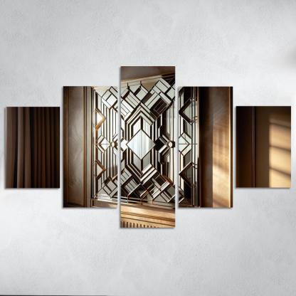 Art Deco Mirror with Geometric Design 5 Piece HD Canvas Wall Art-Original Frame