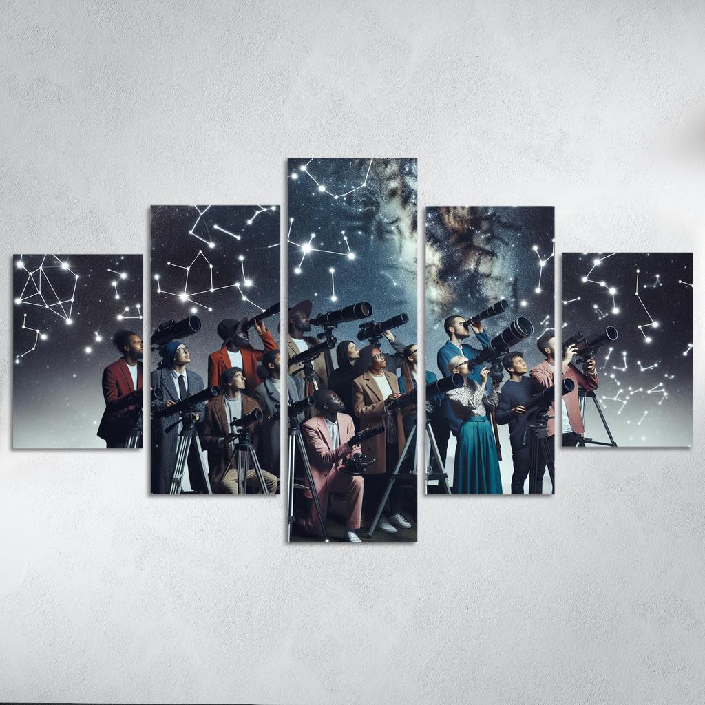 Astronomy Club Stargazing and Beyond 5 Piece HD Canvas Wall Art-Original Frame