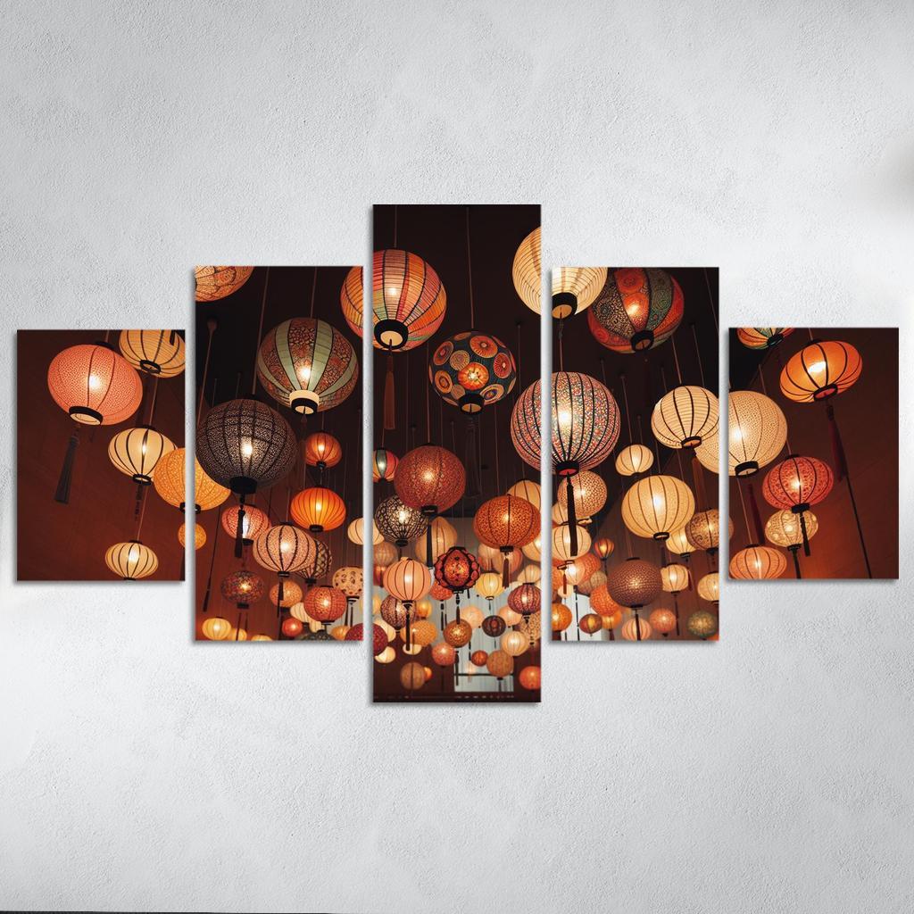 Whimsical Paper Lanterns 5 Piece HD Canvas Wall Art-Original Frame