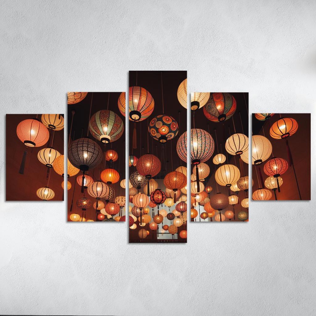 Whimsical Paper Lanterns 5 Piece HD Canvas Wall Art-Original Frame