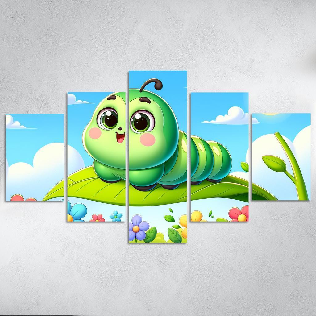 Cuddly Caterpillar Journey 5 Piece HD Canvas Wall Art-Original Frame