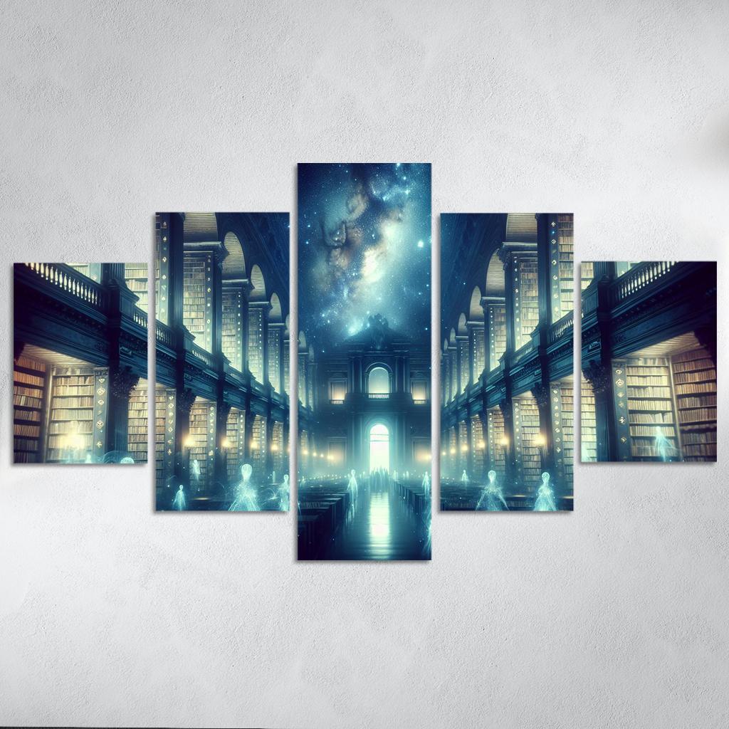 The Cosmic Library 5 Piece HD Canvas Wall Art-Original Frame