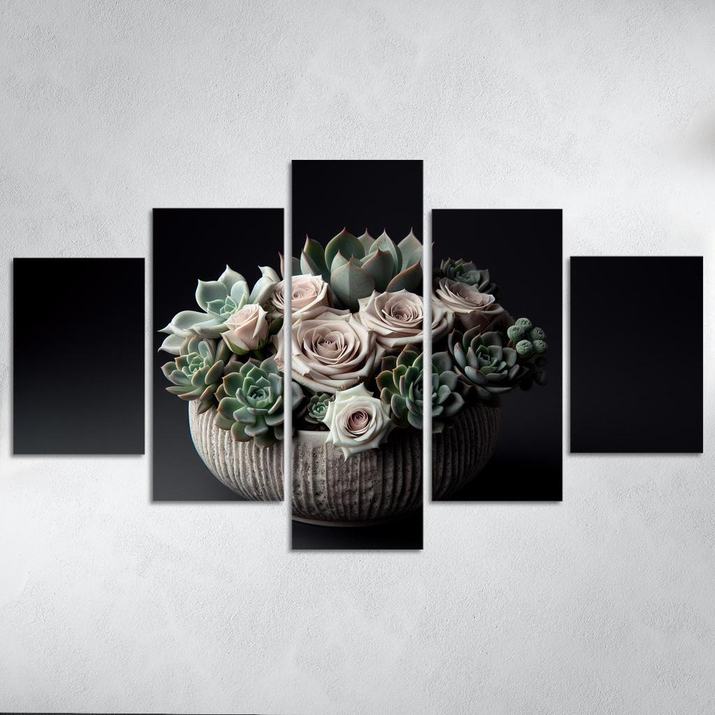 Whispers of the Desert Succulent Floral Fusion 5 Piece HD Canvas Wall Art-Original Frame