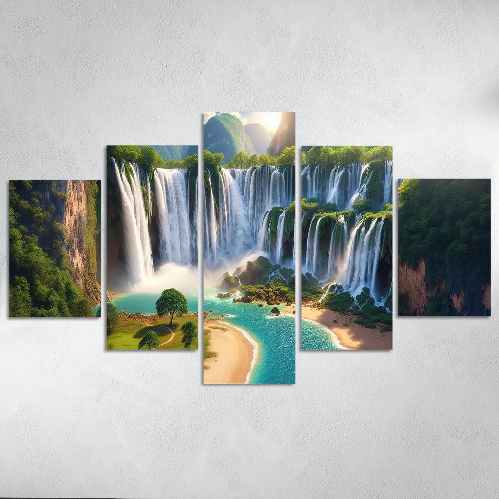 Hidden Falls Beach Waterfall Oasis Abstract Paintings Frame