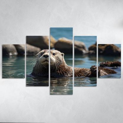 The Playful Sea Otter In Coastal Waters Canvas Paintings Frame