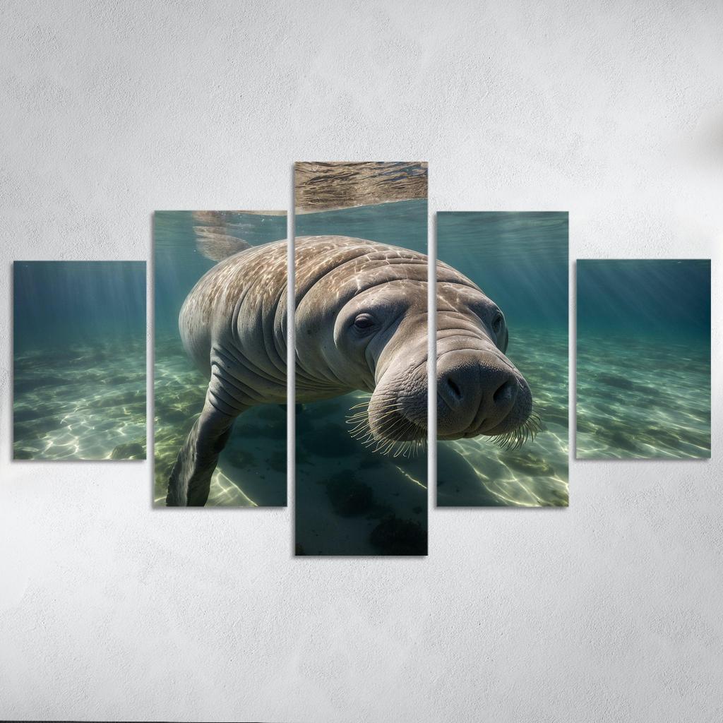 The Gentle Manatee In Calm Waters Framed Paintings