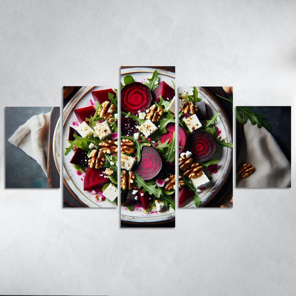 Beetroot and Feta Salad with Walnut Dressing 5 Piece HD Canvas Wall Art-Original Frame