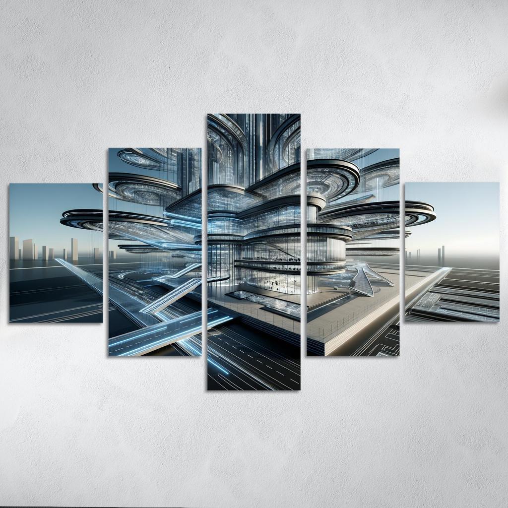 Dynamic Kinetic Architecture 5 Piece HD Canvas Wall Art-Original Frame