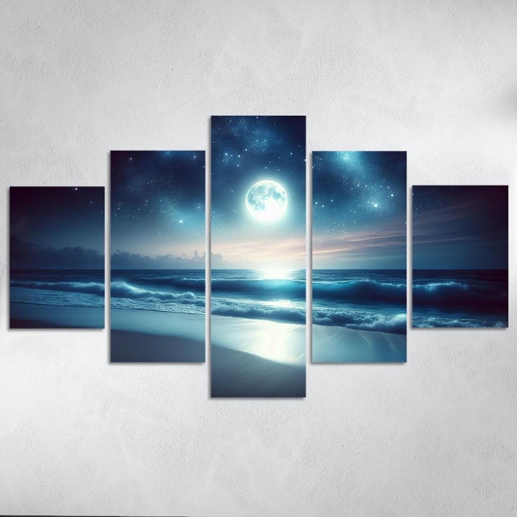 Moonlit Beach Nighttime Bliss Premium Artwork Frames