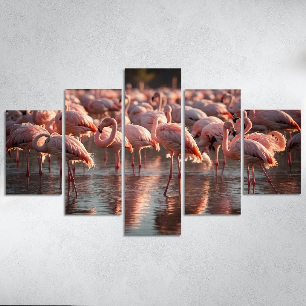 The Graceful Flamingo In Shallow Waters Framed Paintings