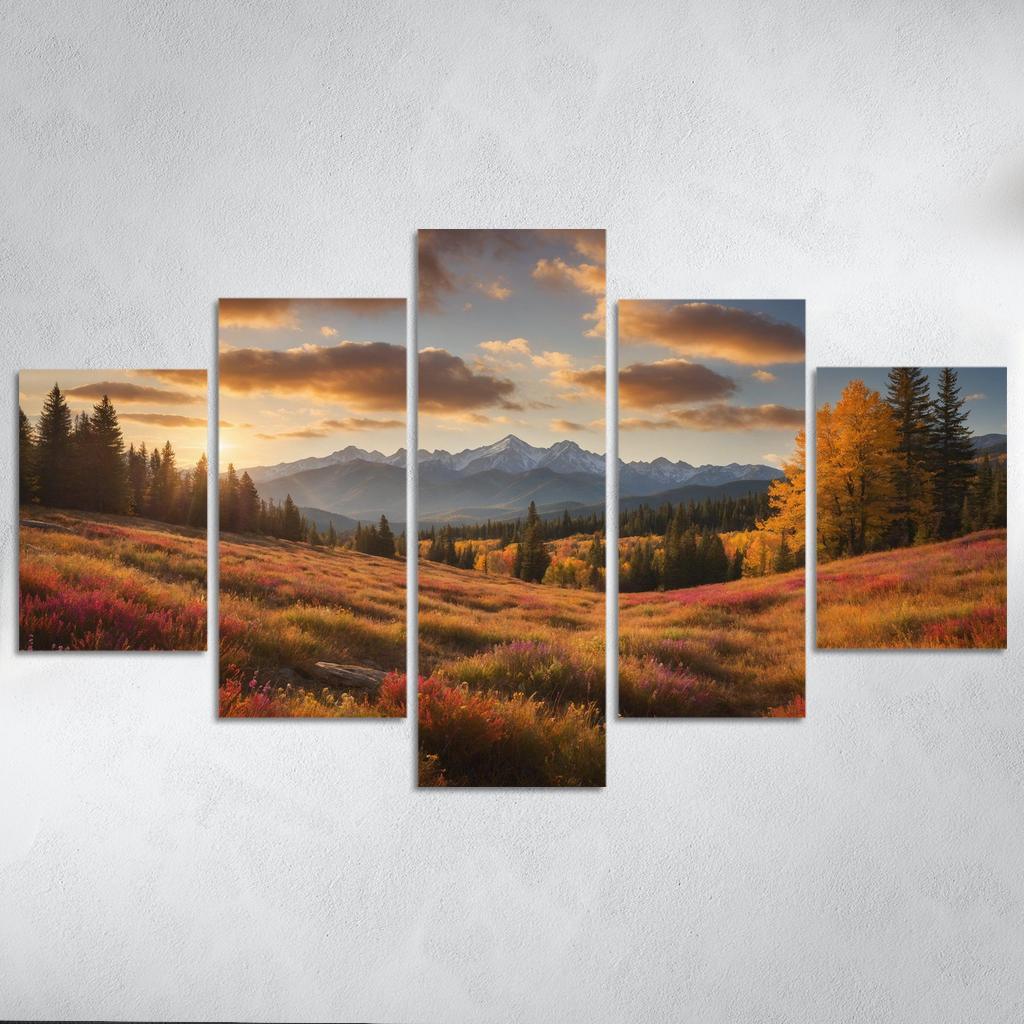 The Radiant Colors of Autumn Meadow 5 Piece HD Canvas Wall Art-Original Frame