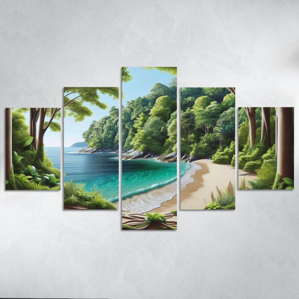 Lush Green Cove Nature's Oasis Modern Paintings Frame